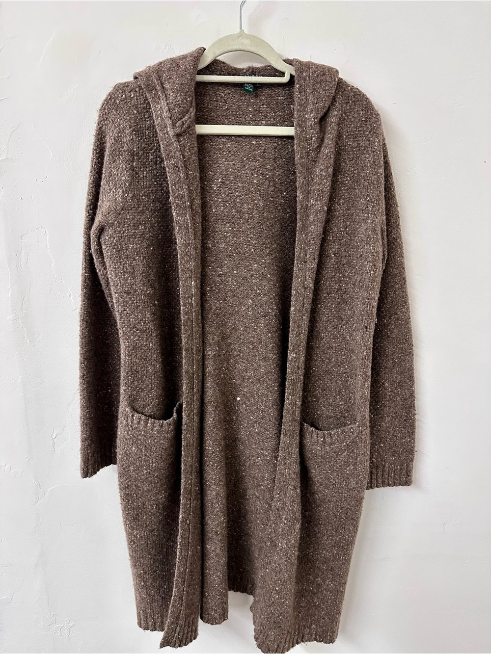 Ralph Lauren Brown Open-Front Hooded Long Cardigan